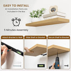 Fun Memories 55 Inch Fireplace Mantel Shelf -Long Floating Shelves, Deep Wall Mounted Farmhouse Display Shelves with Invisible Heavy Duty Metal Bracket, Oak, 2 Pack