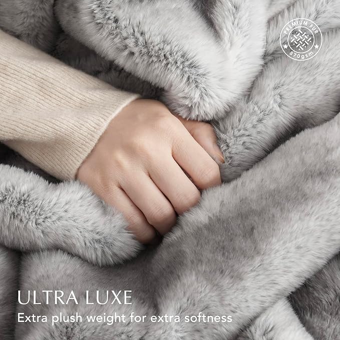 Ultra Soft Luxury Fluffy Mink Faux Fur Throw Blanket, Thick Warm Fall Winter Blankets for Bed, Couch, Cozy Plush Reversible Blanket for Chair, Sofa (Ombré Silver Onyx, 50"x60")