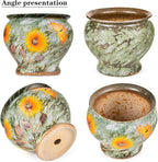 Sungmor Ceramic Hand Painted Succulent Flower Pots, 9 Inch Large Pottery Pots for Indoor Outdoor Plants, Decorative Ceramic Vase for Flower Arrangement Home Decor, Vintage Centerpieces Flowerpot