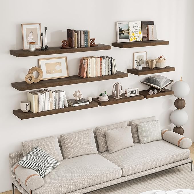 RICHFOCUS 31.5Inch Floating Shelves for Wall 2 Pack Shelves for Bedroom|Kitchen|Bathroom Wall Mounted Rustic Wood Floating Shelf with Invisible Brackets for Books|Storage|Decor, Walnut
