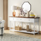 Tribesigns 70.8" Console Table with 3 Drawers, Farmhouse Entryway Table with Storage Shelf, Narrow Long Sofa Foyer Table for Entryway, Hallway (White/Brown)