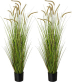 KOL Artificial 5ft 2-Pack Horsetail Reed Grass, 59in Tall Artificial Indoor Outdoor Fake Grass Plant, Home Office Decorative Artificial Plants in Pot Faux Plant Greenery, Wedding Decor Grass