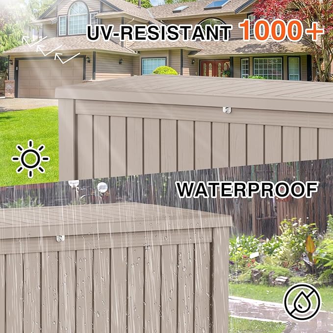 150 Gallon Outdoor Storage Cabinet, Large Outdoor Storage Box for Patio Furniture Covers, Cushion Pillows, Waterproof Deck Box with Lockable Lid for Garden Tools, Pool Accessories, Taupe