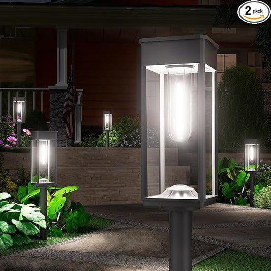 2 Pack Bright Solar Pathway Lights,IP65 Waterproof Outdoor Garden Path Lights,Solar Powered for Yard,Lawn,Walkway,Driveway Landscape Lighting (Cool White)