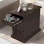 Traditional Wood End Table with Charging Station, Modern Vintage Sofa Chair Side Table Nightstand with Storage & Drawer for Living Room Bedroom, No Assembly, Antique Espresso