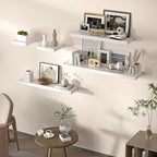 Floating Shelves for Wall, 31.5" W x 6.7" D x 1.5" H, Wooden Wall Mounted Display Shelves with Invisible Brackets for Living Room, Bedroom, Bathroom, Kitchen Decor and Storage, Set of 2, White