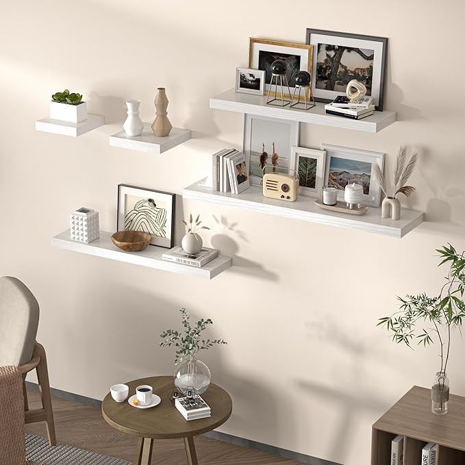 Floating Shelves for Wall, 55"W x 9.3"D x 1.5"H, Long Wooden Wall Mounted Display Shelves with Invisible Brackets for Living Room, Bedroom, Bathroom, Kitchen Decor and Storage, Set of 1, White