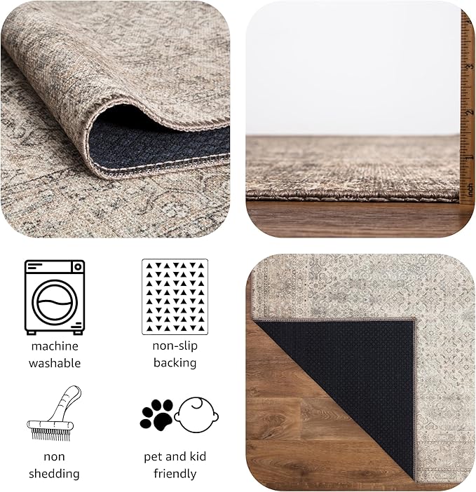 Keen Home Design 6x9 Rug - Machine Washable Area Rug with Non-Slip Backing, Ideal for Living Room, Dining Room, Bedroom - Vintage, Easy Clean, Durable, Low Pile Rug - (6' x 9')