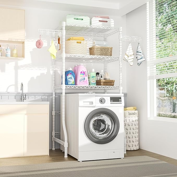 Ulif U8 Laundry Room Storage Organizer, Over The Washer and Dryer Storage Shelves for Laundry Organization, 35”W x 17.3”D x 76.2”H, Suit Washing Machine Width Within 32.6”, Hold 304 lb, White