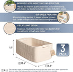 NaturalCozy 13.5”x8.5”x5.5” Storage Baskets for Shelves 3 Pack | Cotton Rope Woven Small Baskets for Organizing | Small Storage Bins for Nursery, Bathroom, Closet, Cube Shelf, Decorative, Gift