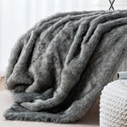 BATTILO HOME Silver Grey Faux Fur Throw Blanket for Couch, Bed, Fake Fur Blankets & Throws, Thick Warm Heavy Fluffy Fuzzy Elegant Furry Blanket Long Pile with Black Tips, 50"x60"