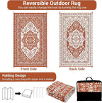 GAOMON Outdoor Rug for Patio 9x18 Waterproof Reversible Plastic Straw Rug, Large UV-Resistant Portable RV Camping Mats, Indoor Outdoor Medallion Carpet for Outside Deck Porch Garden, Red & White