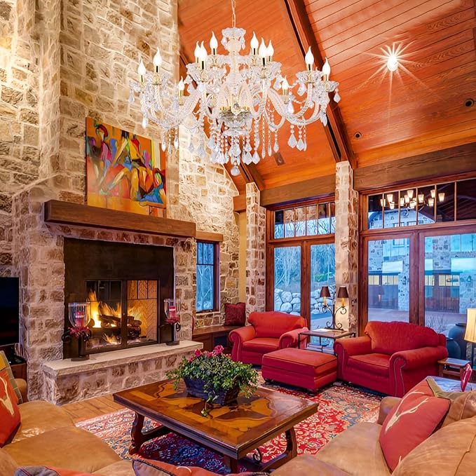 18-Light Double-Layer Crystal Chandelier for Living Room Gold Ceiling Pendant Light Fixtures with K9 Crystal Modern Luxury Lighting for Dining Room, Bedroom, Kitchen