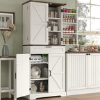 72'' Kitchen Storage Pantry Cabinet, Tall Storage Cabinet with 8 Door Shelves, 2 Cabinets and 1 Drawer, Freestanding Cupboard for Kitchen, Dining Room, Bathroom, Laundry, Off White