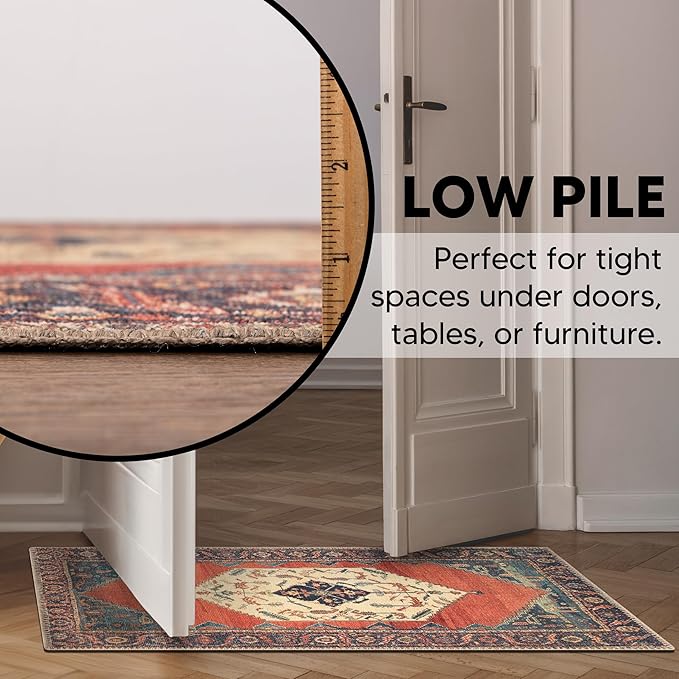 Keen Home Design 2x3 Rug - Machine Washable Entry Rug with Non-Slip Backing, Ideal for Enteryway, Kitchen, Bathroom, Laundry Room - Vintage, Easy Clean, Durable, Low Pile Rug - (2' x 3')