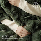 EVERGRACE Ultra Soft Luxury Fluffy Ridgeline Faux Rabbit Fur Throw Blanket, Thick Warm Bubble Throw for Bed, Cozy Plush Reversible Blankets for Couch, Chair, Sofa, Green, 50x60 Inches, 870 GSM