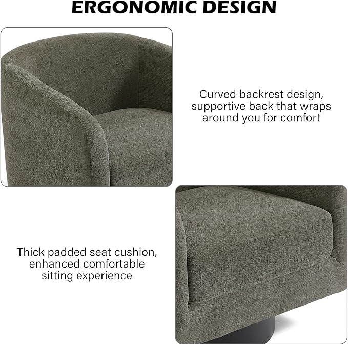 Swivel Barrel Accent Chair, Modern Round Chenille Fabric Arm Chair for Living Room, Bedroom, Comfy Club Reading Chairs for Adults（Chenille Fabric, Tan, Set of 2