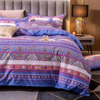 ABREEZE Bohemian Vintage Full Size Floral Cotton Bedding Set 3Pcs Duvet Cover Set Boho Purple Paisley 100% Egyptian Brushed Cotton Reversible Home Bedding Collection