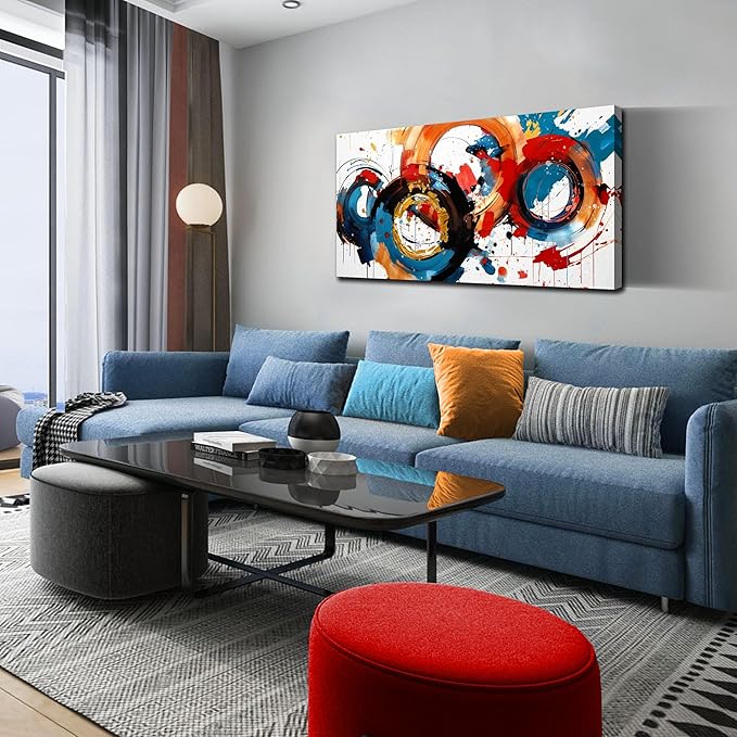 Abstract Wall Art Large Canvas Prints Modern Living Room Bedroom Home Office Wall Decor Framed Colorful Circle Abstract Picture Ready to Hang Size 20x40