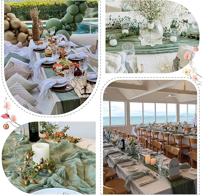 Sioloc 10 Pack Sage Green Cheesecloth Table Runner Fall Autumn Decor for Home 10ft Table Cloth for Tea Wedding Birthday Party Baby Bridal Shower Halloween Thanksgiving
