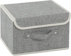 Storage Boxes, Collapsible Storage Bins with Lids, Cotton and linen cloth Storage Baskets with Handle, for Books, Closet, Bedroom, Home, 10.2x7.9x6.7 in, Grey