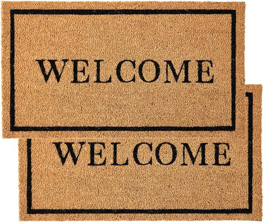 KANKUN Coco Coir Door Mat with Heavy Duty Backing, Welcome Doormat (17" x 30"), Doormat Entrance (Welcome2-2Pack)