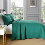 MarCielo 3-Piece 100% Cotton Oversized Bedspread Lightweight Quilt Coverlet Embroidery Farmhouse Bedding Set T0 (Emerald, Oversized King (118"x106"))