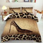 Leopard Comforter Set King Girls,Sexy High Heel Comforter for Women,Leopard Print Bedding Set King Adult,High Heel Quilt Bedroom Decor,African Animal Print Bedding Quilt