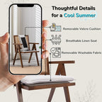 Rattan Dining Chairs Set of 4, Farmhouse Wicker Dining Chairs with Removable Linen Cushion Accent Cane Armchair for Dining Room Kitchen Restaurant, Walnut