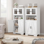 GarveeHome 54in Tall Bathroom Cabinet, Farmhouse Storage Cabinet with Glass Doors and Adjustable Shelves, Freestanding Kitchen Pantry Cabinets, Cupboard for Living Room, Dining Room, White