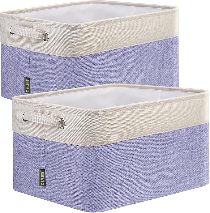 BALEINE 2 Pack Fabric Storage Bins for Shelves, Linen Storage Baskets for Organizing, Decorative Closet Bins for Clothes, Home (Lavender, 15''x11''x9.5'')