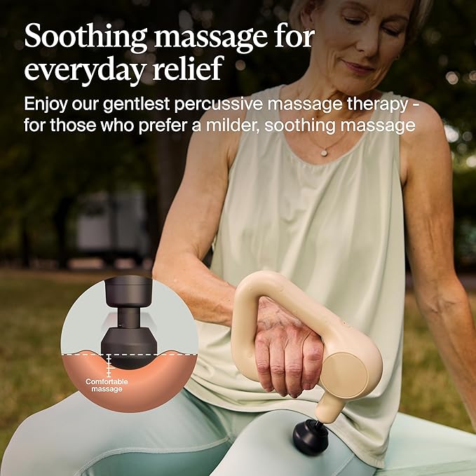 TheraGun Relief by Therabody - Easy-to-Use, Comfortable & Light Handheld Percussion Massage Gun for Everyday Pain Relief Massage Therapy in Neck, Back, Leg, Shoulder and Body (Sand)