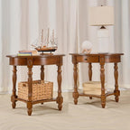 Solid Wood End Table with Drawer and Storage Shelf, Oval Sofa Side Table with Carved Legs, Living Room Corner Table, Large Beside Table, Elegant Vintage, No-Tools Assembly, Caramel Brown CJZ1533MG