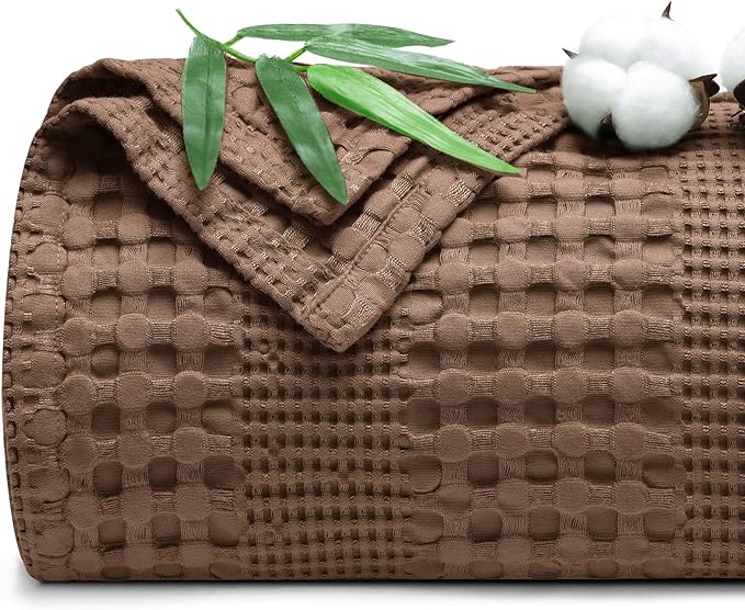PHF Cooling Waffle Blanket California King Size, Lightweight 60% Rayon Derived from Bamboo & 40% Cotton Breathable Blanket for Hot Sleepers, Soft and Luxury for Bed Couch Sofa, 110"x96", Cocoa Brown