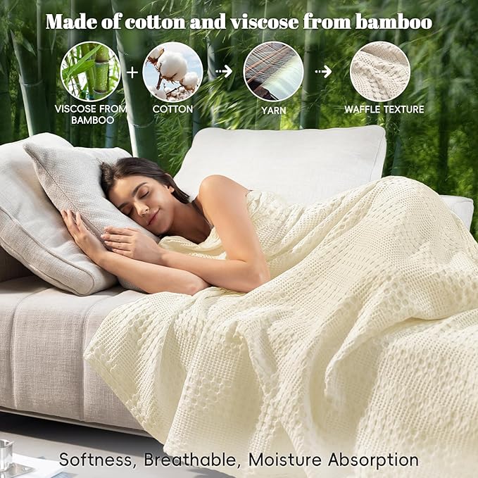 PHF Cooling Waffle Blanket California King Size, Lightweight 60% Rayon Derived from Bamboo & 40% Cotton Breathable Blanket for Hot Sleepers, Soft and Luxury for Bed Couch and Sofa, 110"x96", Grey