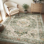 AMOAMI-4X6 Area Rugs for Living Room -Soft Vintage Bedroom Rugs-Non Slip Washable Rug-Throw for Living Room Bedroom Bedside Dining Room Office Green