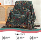 Boho Throw Blanket for Bed,100% Ultra Cotton Soft Breathable Bed Throw Floral Printed Farmhouse Decor Rustic Bed Throws for Couch Sofa Quilt 60" x 80"