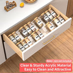 4-Tier Non-Slip Spice Drawer Organizer, 4-Pack Checkered Frosted Clear Acrylic, Expandable (11''-22'') Spice Rack for Kitchen Drawer Storage – Holds Seasonings, Herbs, and Spices (Jars Not Included)