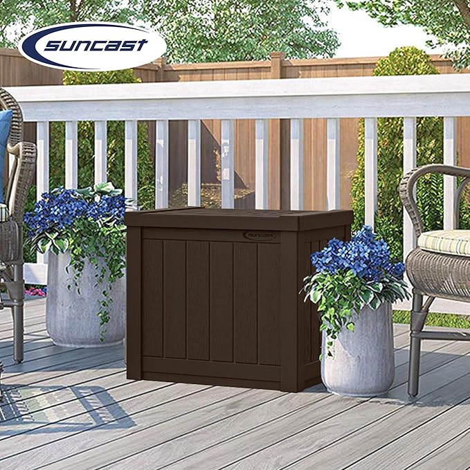 Suncast 17 x 22 Inch Resin 22-Gallon Patio Storage Deck Box, Java Brown (2 Pack)
