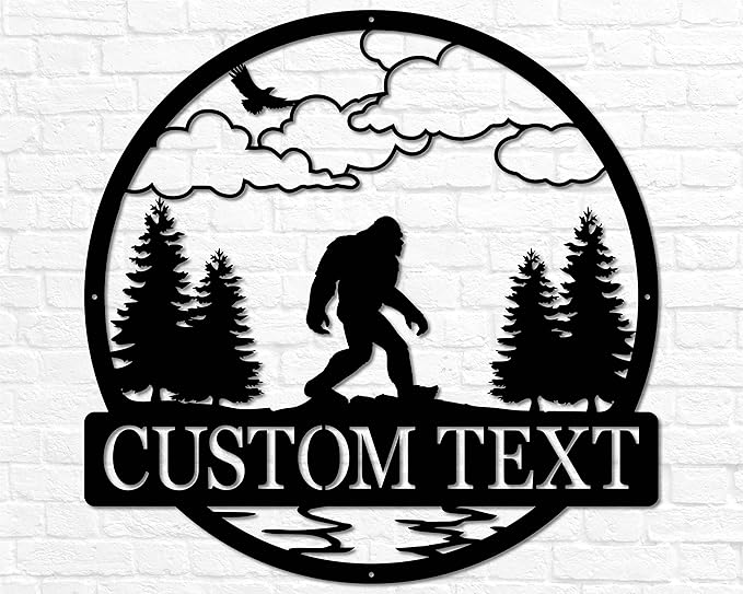Outdoor Sasquatch Custom Name Metal Sign | Bigfoot Mountain Yard Art Decor | Metal Sasquatch Yeti Sign