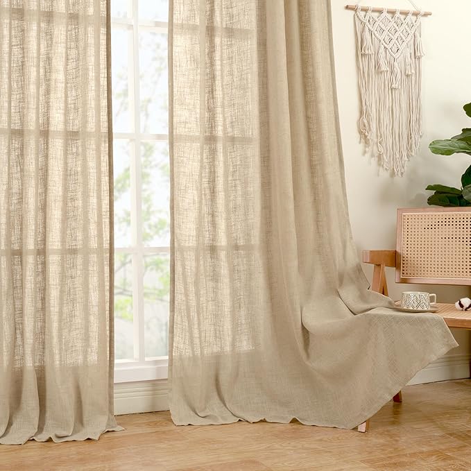 LAMIT Brown Linen Curtains 72 inches Long for Bedroom, Soft Thick Semi Sheer Light Filtering Bronze Grommet Window Treatments Burlap Drapes for Living Room, 2 Panels Set, 52 x 72 Inch
