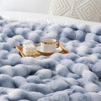 Touchat Luxury 1000GSM Faux Rabbit Fur Throw Blanket, Super Heavy Warm Cozy Grey Blankets for Couch Bed Sofa, Ruched Plush Fuzzy Elegant Soft Reversible Mink Blanket for Living Room Bedroom, Blue