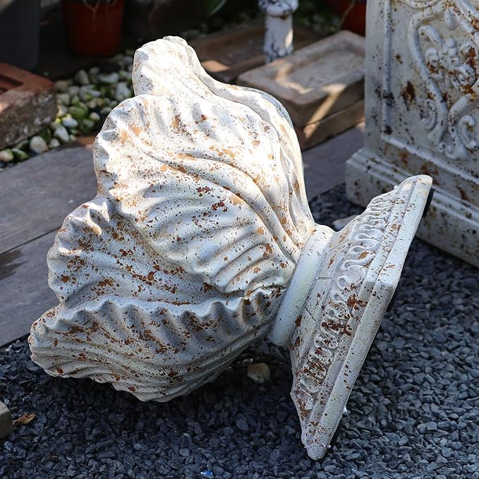 Vintage Garden Urn Planter with Pedestal, Cement and Fiber, Maked Antique, Decorative Leaf Pattern, 14.2x11.8 Inch Pot with 19.3 Inch Stand, Wrap Foam Safely Delivered from Local Warehouse (Antique)