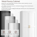 60" Tall Metal Pantry Cabinet, White Kitchen Pantry Storage Cabinet with 3 Adjustable Shelves and Gold Handles, Cupboard for Kitchen, Dining Room, Living Room, Bathroom