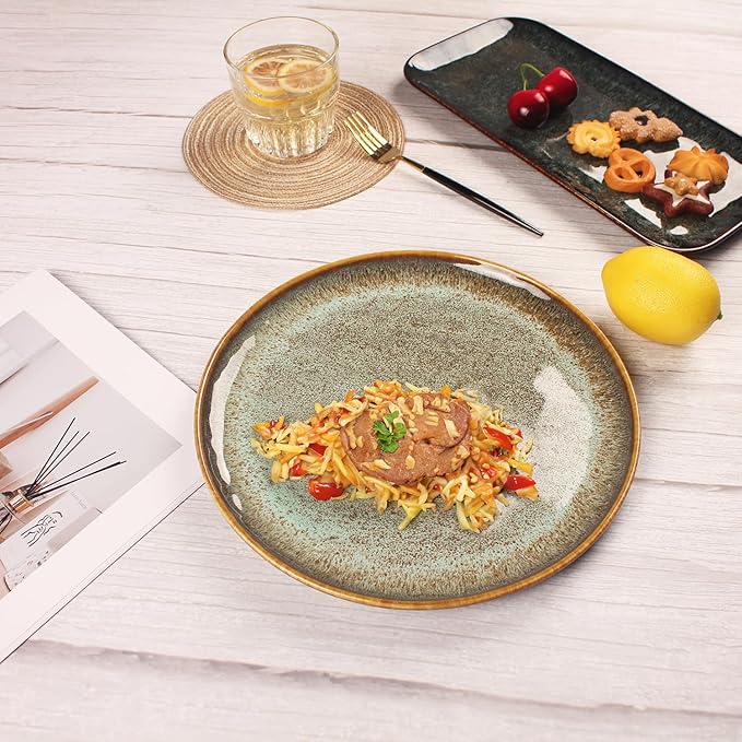 Ceramic Dinner Plates Dish Set,Set of 4,for Lunch snacks -Microwave Oven & Dishwasher Safe,Scratch Resistant,Dinnerware Kitchen Porcelain Serving Dishes 10 Inch Round