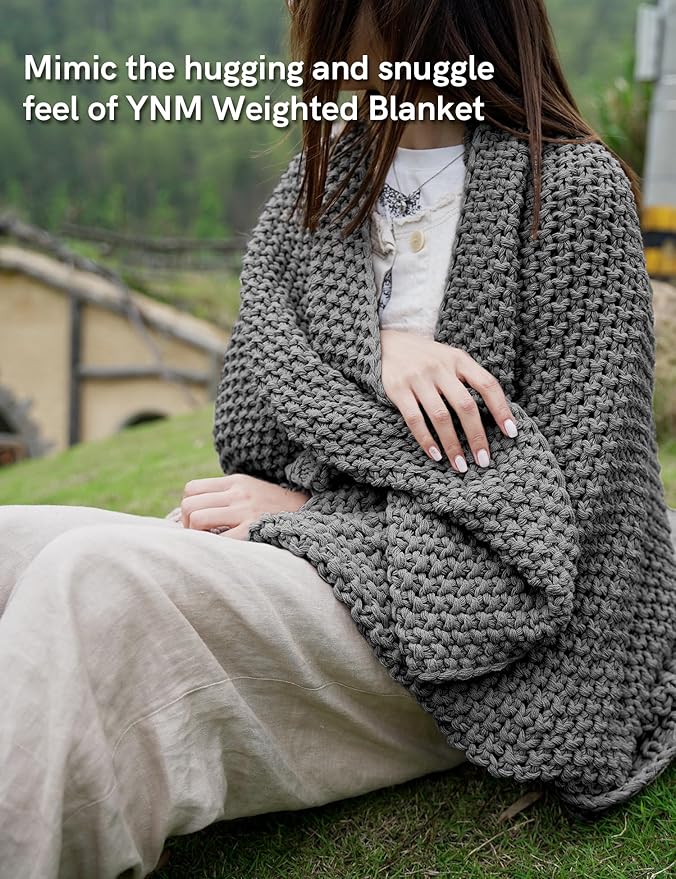YnM Chunky Cotton Knit Throw Blanket, Cable Knit Throws for Bed Couch Sofa, Comfy & Relaxing, Decorative Piece for Farmhouse Modern Boho Rustic Scandinavian Chic Vibe, Moon Grey 50x60 Inches