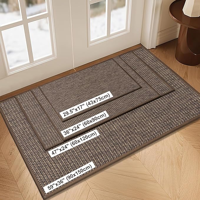 LEKEEPGO Door Mat 36"x59", Non Slip Door Mat Indoor Entrance, Rubber Backing Front Indoor Door Mats Washable Absorbent Low-Profile Doormat Entryway Entry Resist Dirt Inside Door Mats, Brown