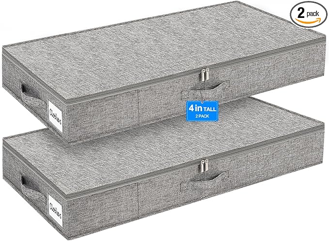 punemi Low Profile Under Bed Storage, 4 Inch Height Underbed Storage Containers With Sturdy Sidewalls & Bottom, Shallow Under Bed Organizer Clothes Storage Bins, Slim Under Couch Sofa Dresser Storage