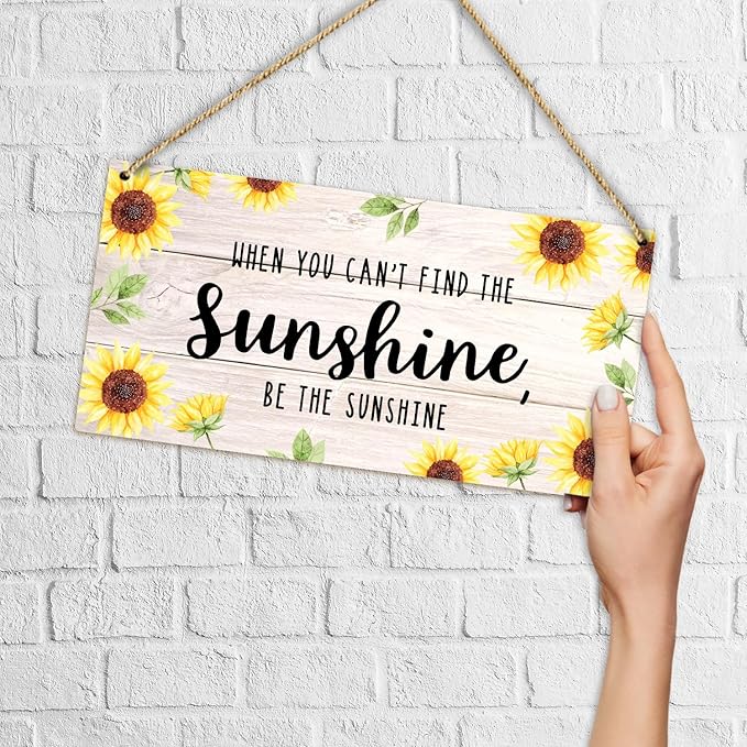 Be The Sunshine Wooden Hanging Sign Plaque, Sunflower Wall Decor Sign With Inspirational Quotes, Rustic Wood Sign Wall Art for Home Nursery Living Dining Room Farmhouse Garden Yard - A21