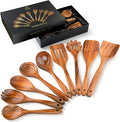 Zulay Kitchen 9-Piece Teak Wooden Utensils for Cooking - Natural Teak Utensil Set with Premium Gift Box - Non-Stick Wooden Spoons for Cooking - Kitchen Gift Set - Comfortable Grip Wooden Utensil Set